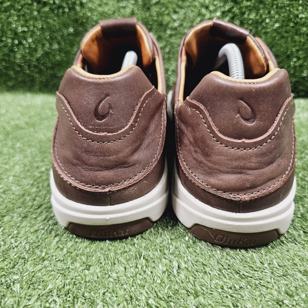 OluKai Lae'ahi Li Ili Brown Leather Drop Heel Casual Sneakers Mens Size 11.5